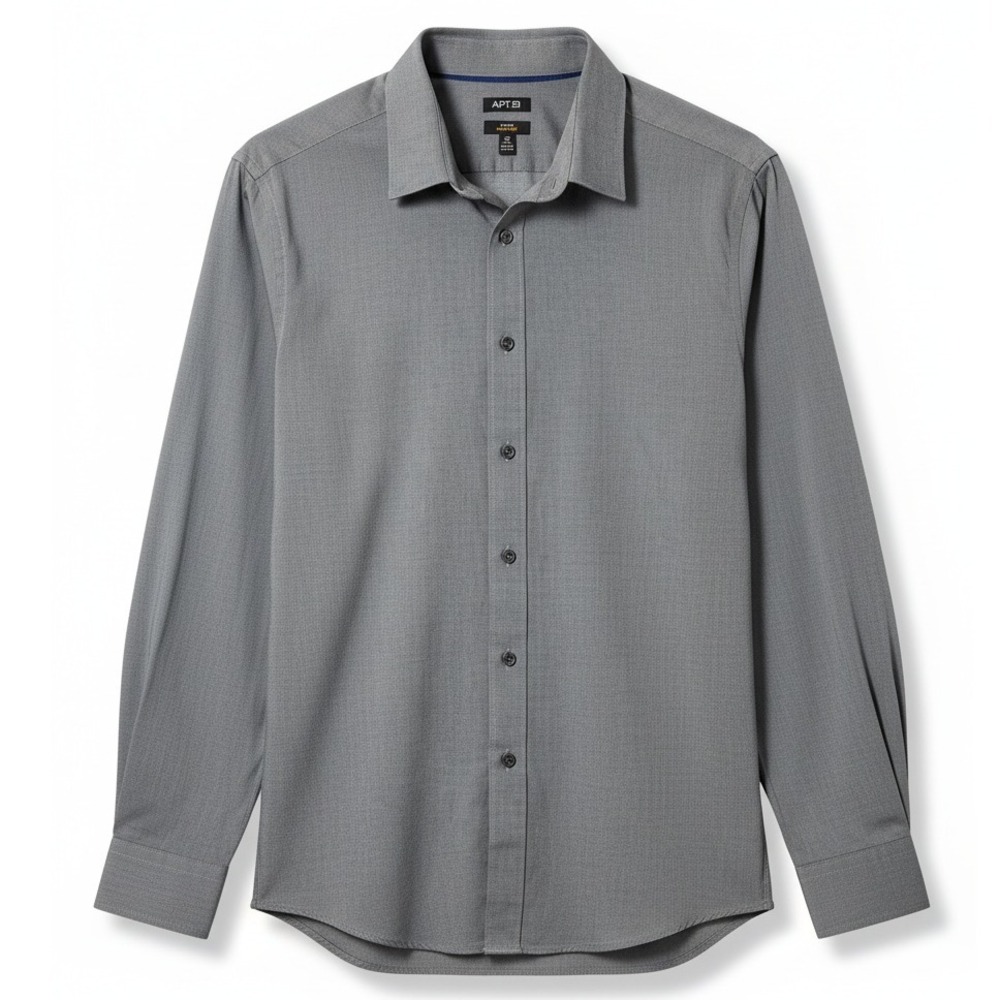 Medium Dark Grey Slim‎ Fit Button-Down Shirt Business Casual Classic